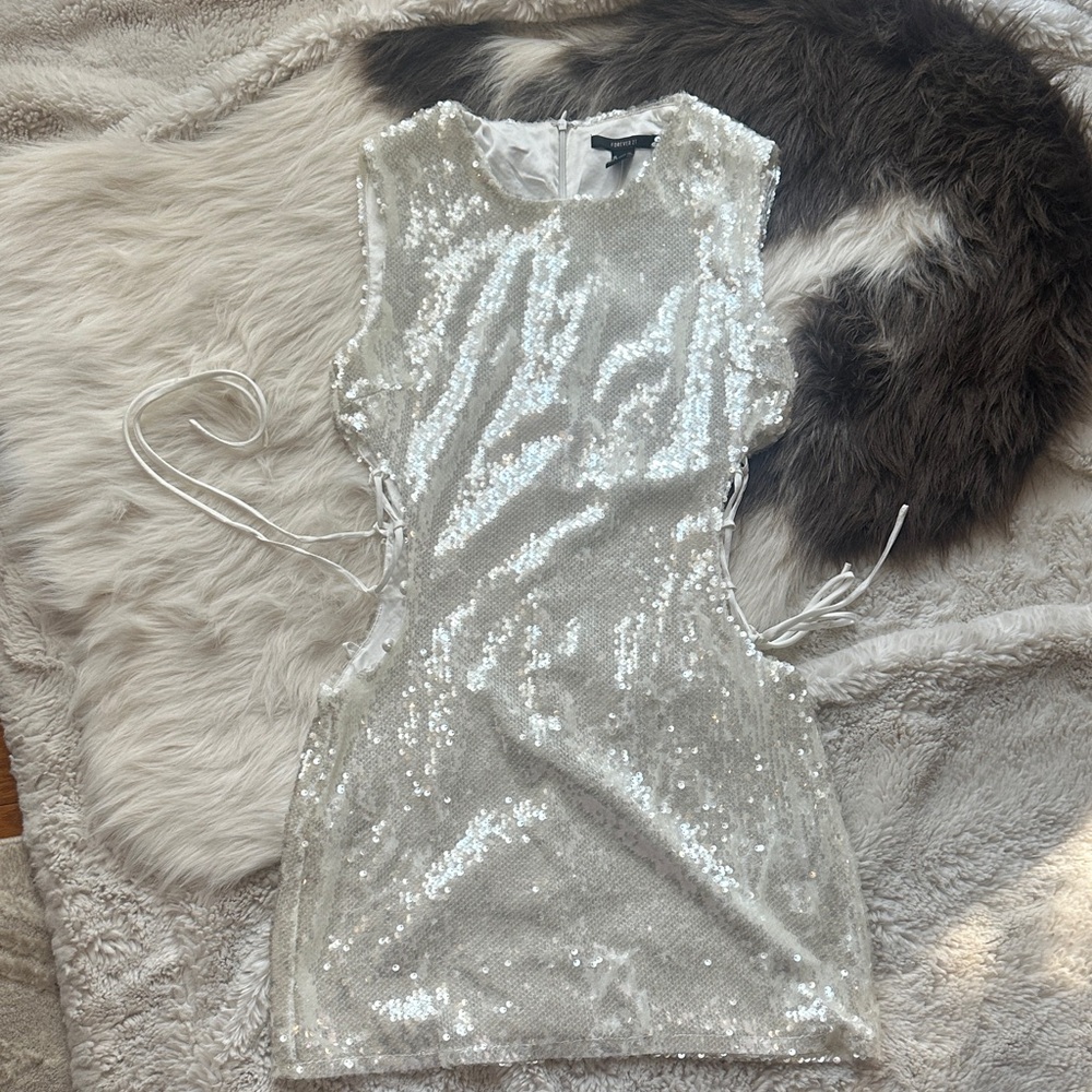 Forever 21 Off White Cream Sequin Mini Dress Small